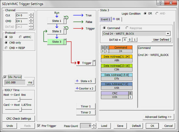 The SD/eMMC Trigger Setting dialog with CRC Error Trigger